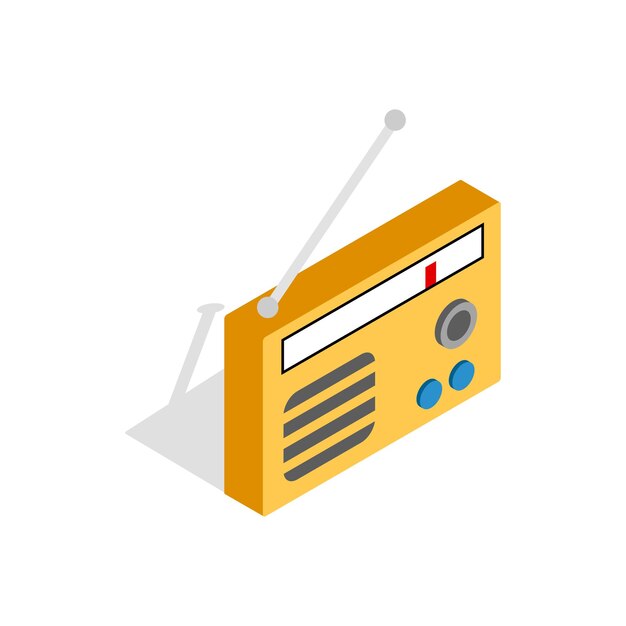 Orange retro radio receiver icon in isometric 3d style on a white background
