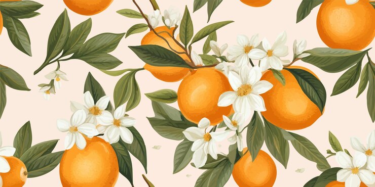 Orange Vintage background pattern Vector illustrations of oranges with flowers leaves for poster