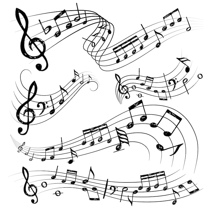 Vector orchestra notes. sign or sound symbols musician guitar conservatory notes collection