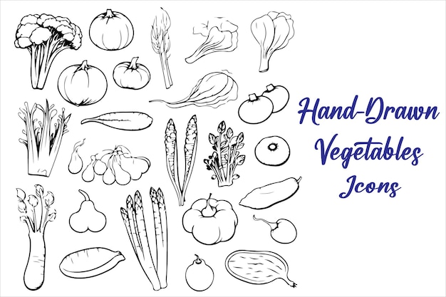 Organic HandDrawn Vegetables Icons for Design