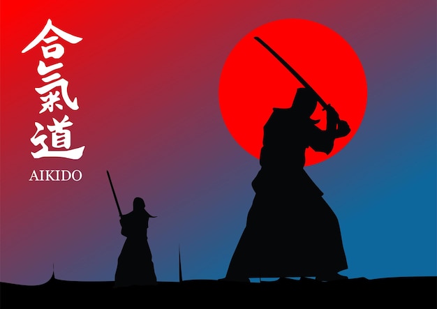Oriental combat sports Aikido Colored 3d vector illustration Translate Japanese aikido