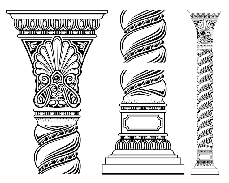 Vector oriental twisted antique seamless engraved column pattern