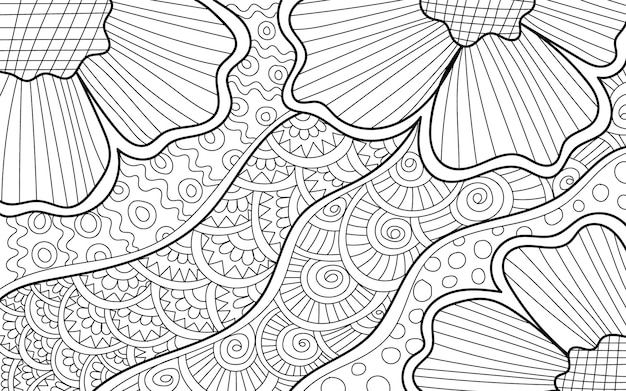Ornamental floral coloring book page with henna style