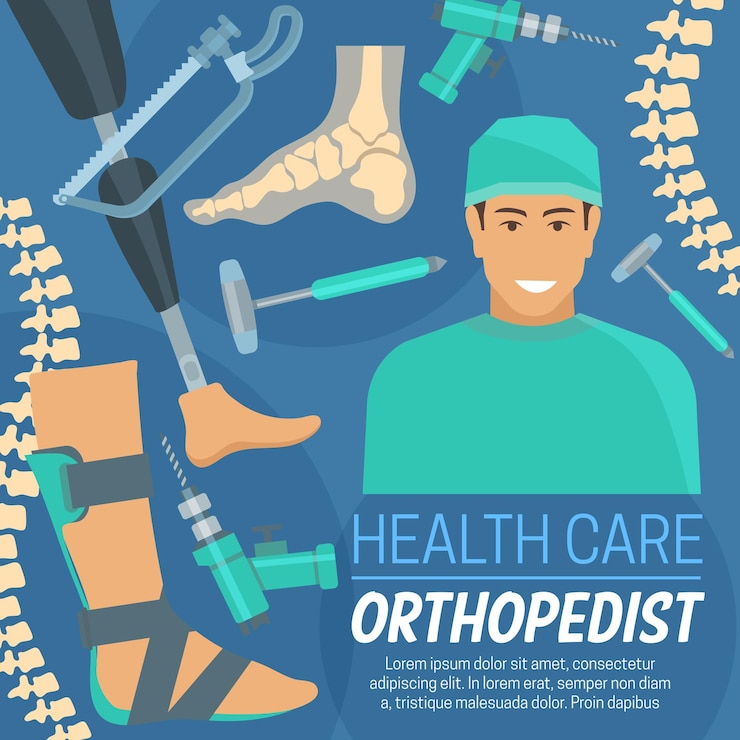 Vector orthopedic poster orthopedist and prosthetic items
