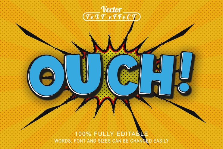 Vector ouch! comic speech 3d text style effect