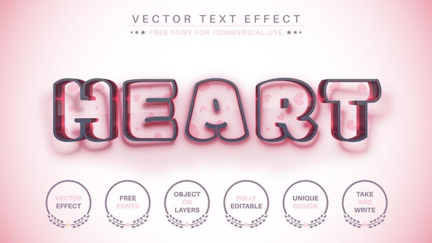 Outline heart edit text effect editable font style