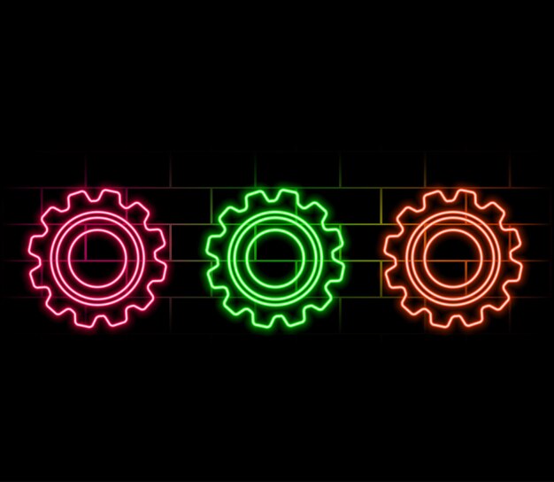 Outline neon gear icon Glowing neon gearwheel silhouette cogwheel pictogram Setting process technica