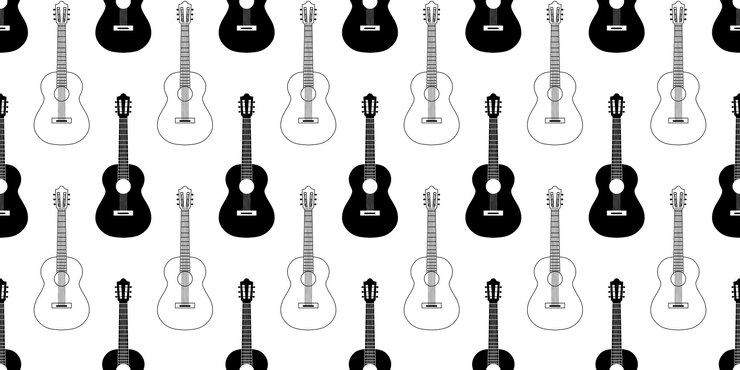 Vector outline silhouette guitars seamless pattern