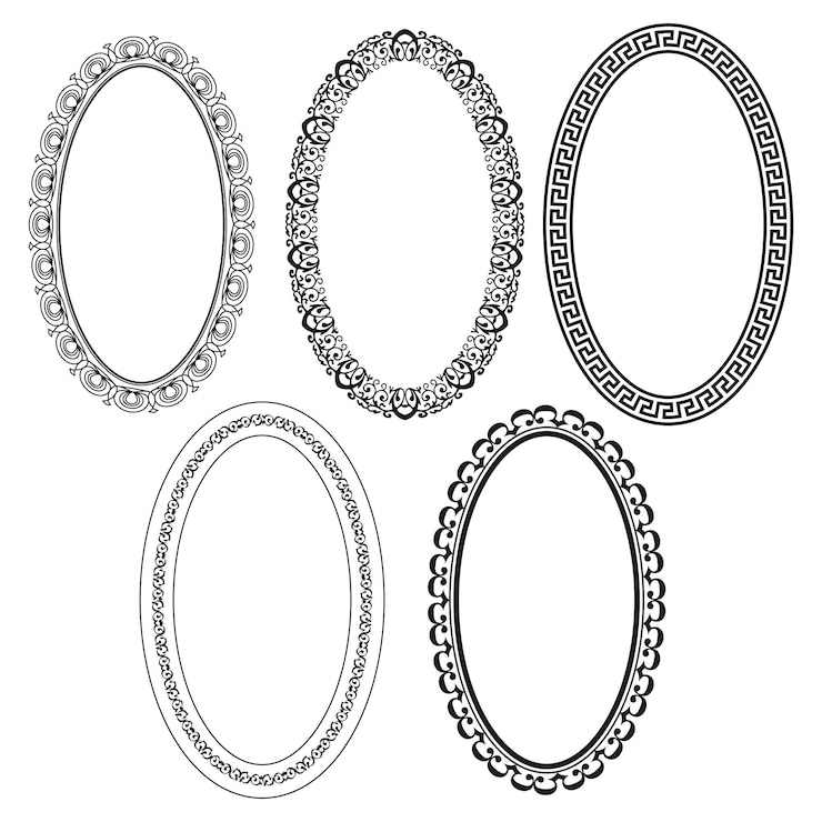 Oval frames icon Decorative border collection Frame design vector Ornamental black outline