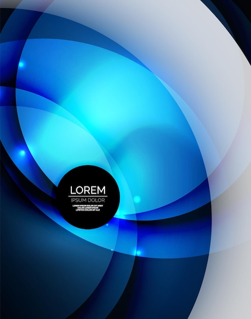 Overlapping circles on glowing abstract background with shining light effects magic style design template