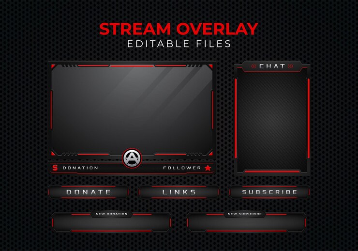 Vector overlay merah untuk streamer gamer dan templat live streaming