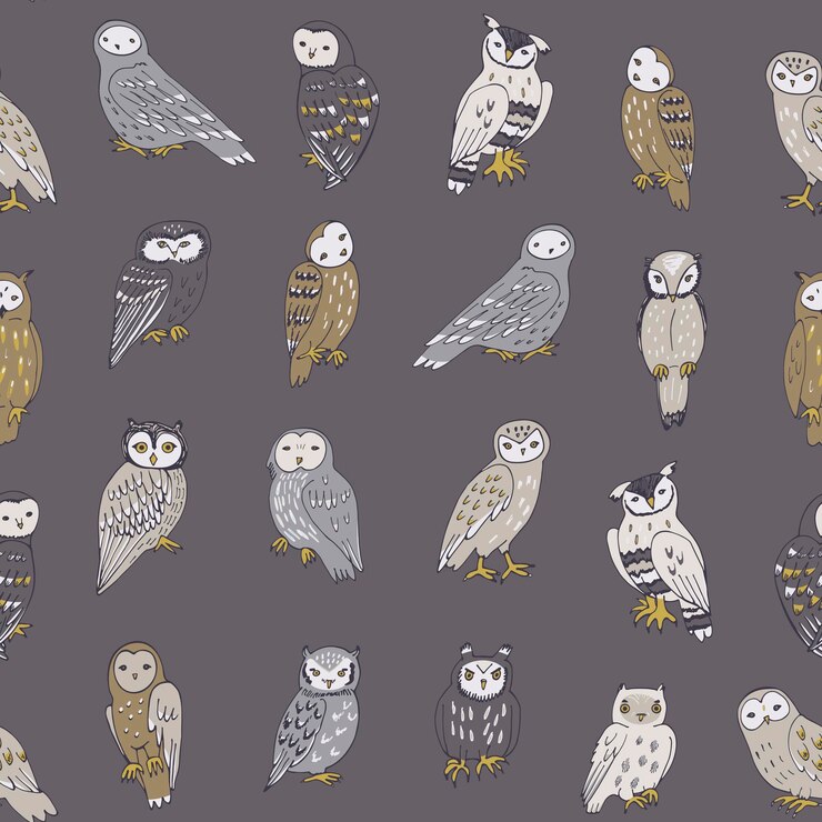 Vector owls forest animals vector seamless pattern