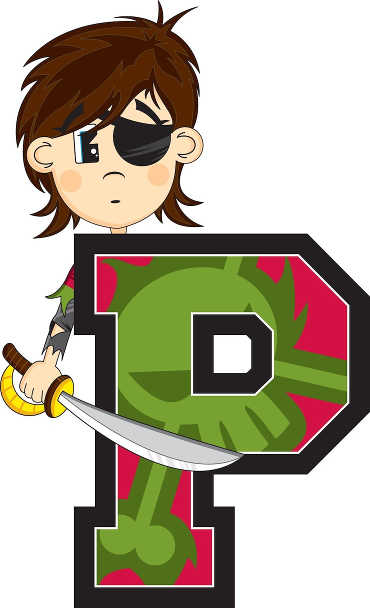 Vector p is for pirate with eyepatch swashbuckling alphabet learning educational illustration