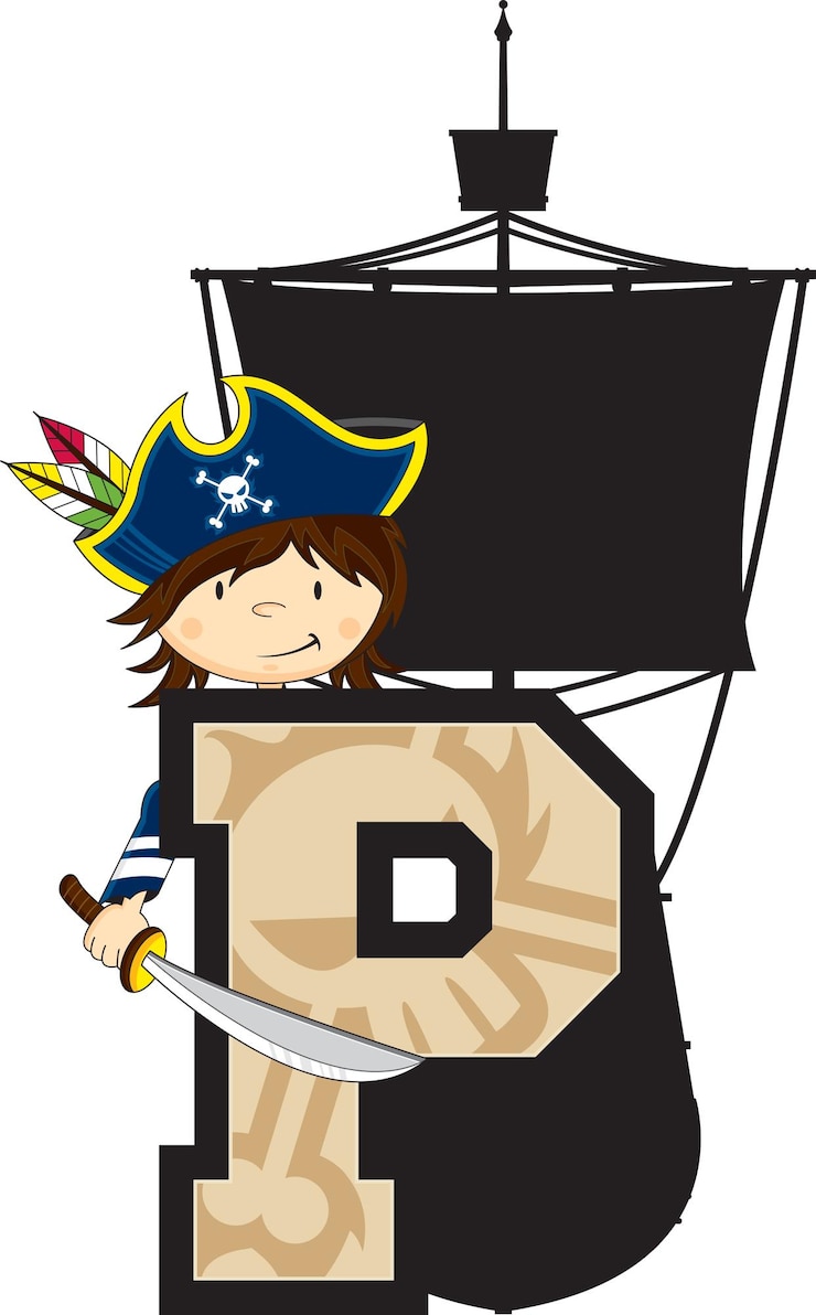 Vector p is for pirate with ship alphabet learning educational illustration