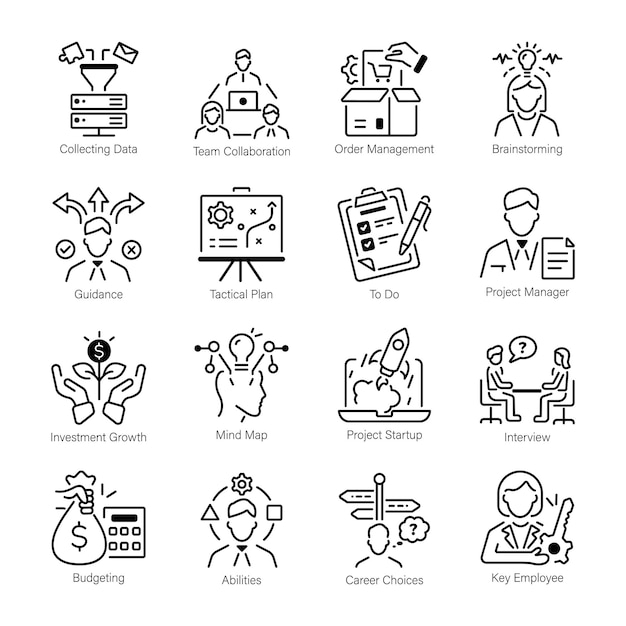 Pack of Business Projects Outline Icons