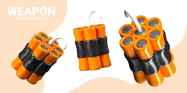 Pack of dynamite sticks with cord Realistic bundle of explosive elements