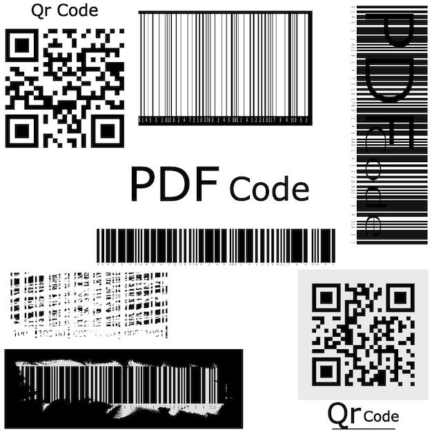 Packaging labels bar and QR codes on white vector stickers Barcode QR Code and PDF Code Vector Barcode Label Collection