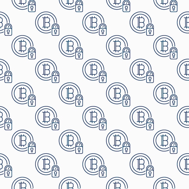 padlock with bitcoin vector cryptocurrency security seamless pattern in outline style