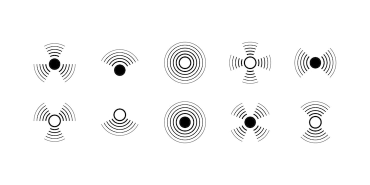 Vector pain black circles aching place sign sonar radio wave radar vector eps 10