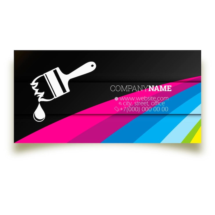 Vector paint brush and waves of colored paint business card concept