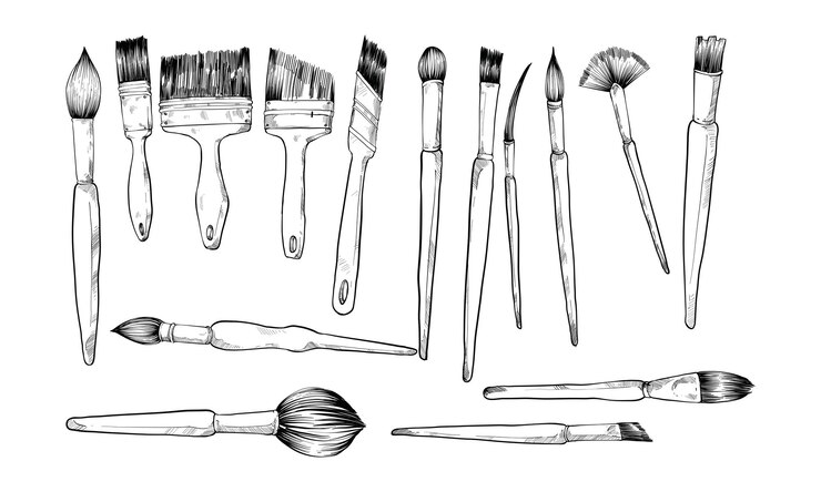 Vector paint brush handdrawn collection engraving