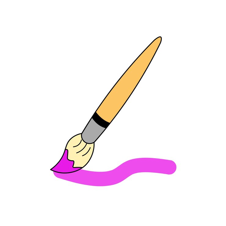 paint brush with purple color icon cartoon vector and illustration hand drawn style isolated on white background