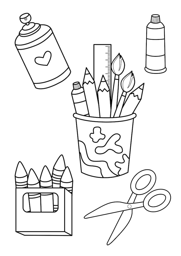 Vector painting activity tools coloring pages a4 for kids and adult