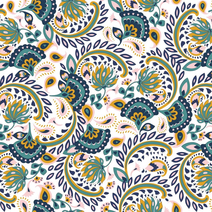 Vector paisley seamless pattern with fantasy flowers floral decoration curly illustration