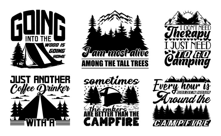 Vector paket desain kaos camping kutipan kaos camping tentang camping mendaki bepergian petualangan
