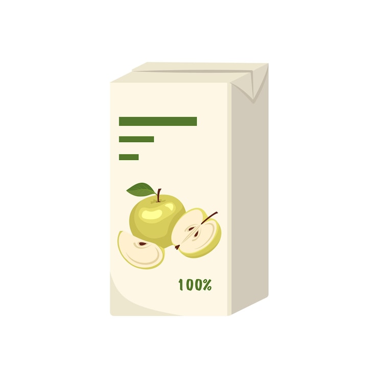 Vector paket persegi jus apel minuman buah sehat manis cairan lezat ilustrasi vektor datar