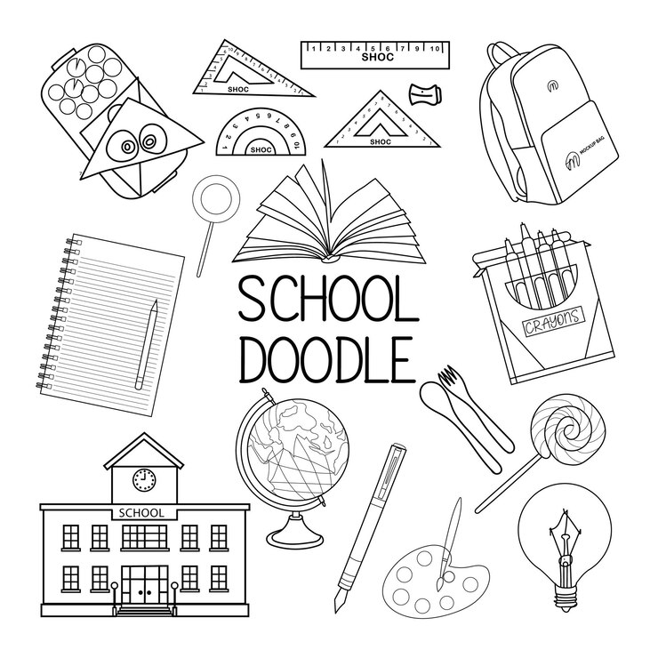 Paket Vektor Doodle Sekolah Klipart Sekolah Ilustrasi gambar tangan Sekolah