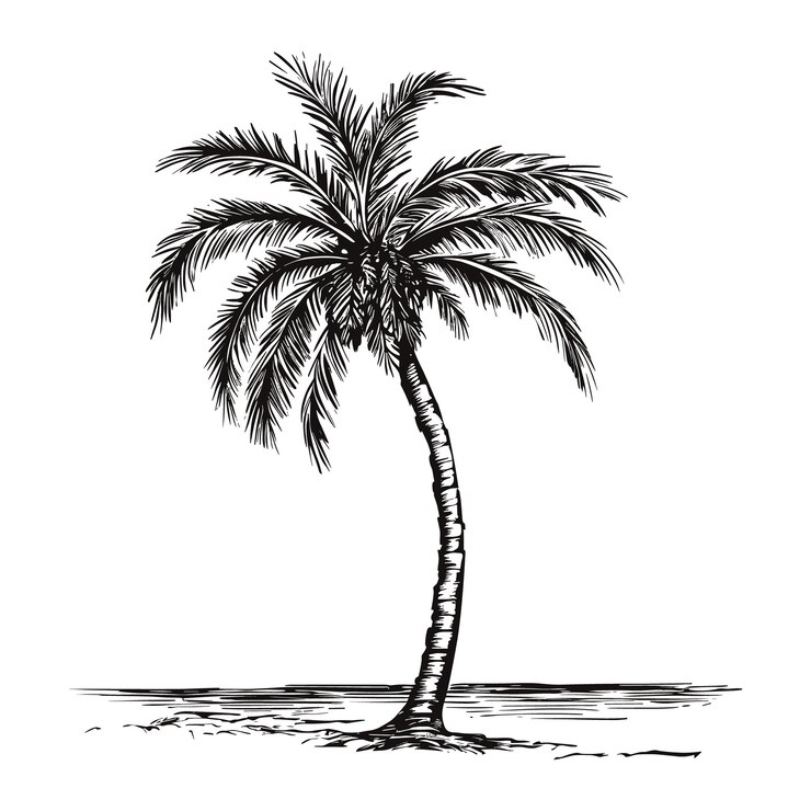 Vector palm tree woodcut style drawing vector