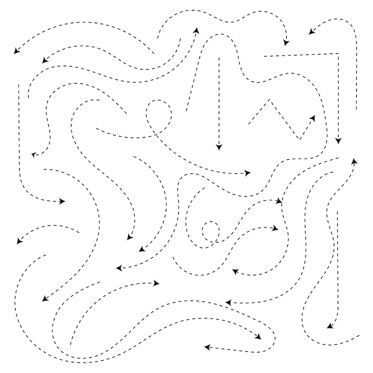 Vector panah digambar tangan dengan berbagai bentuk arah garis hitam set doodle pilihan sketsa jalur kurva