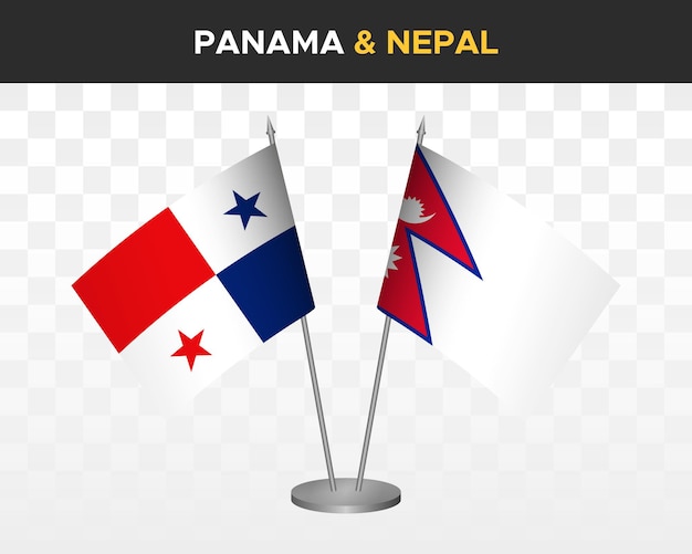 Panama vs nepal desk flags mockup isolated 3d vector illustration table flags