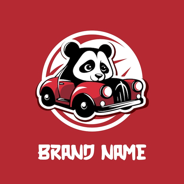 Panda sitting in a red car Logo metaphor revealing the concept of fast Delivery and service