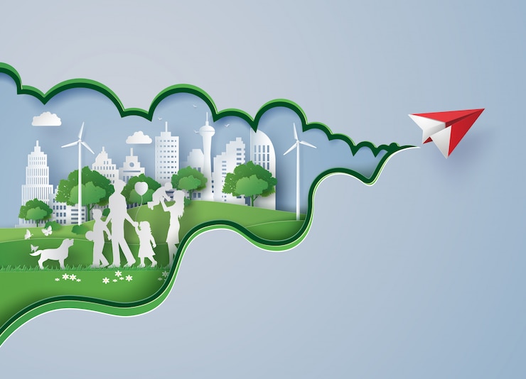Vector paper cut of eco city