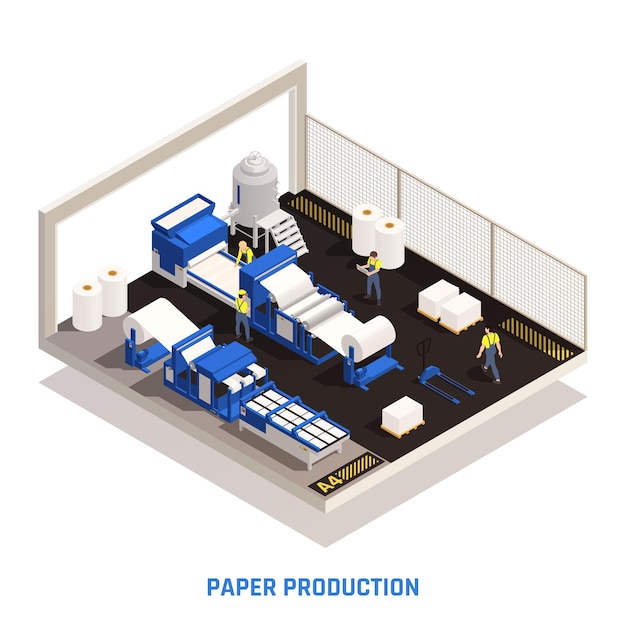 Paper production isometric illustration