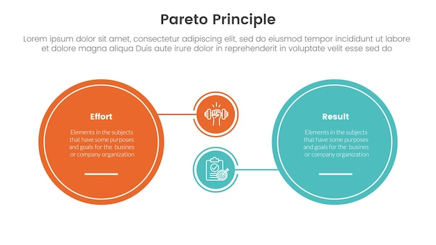pareto principle comparison or versus concept for infographic template banner with big circle and small linked with two point list information