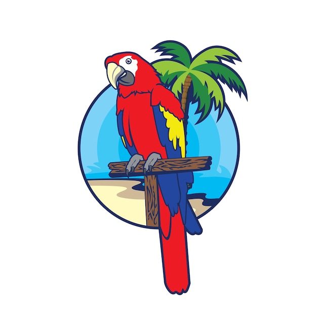 Parrot bird and palm tree vector with beach view perfect sticker t shirt and all type merchandise