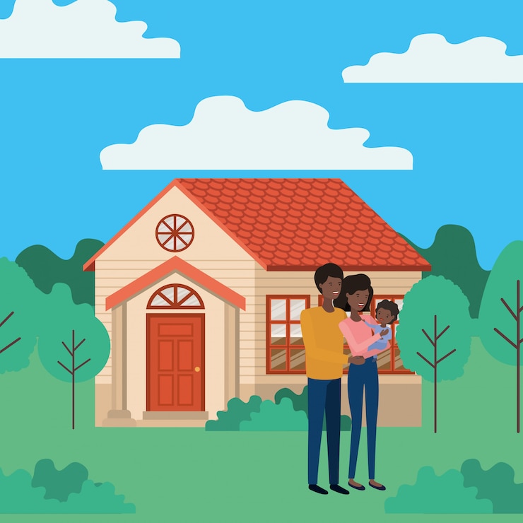 Vector pasangan afro muda di luar rumah