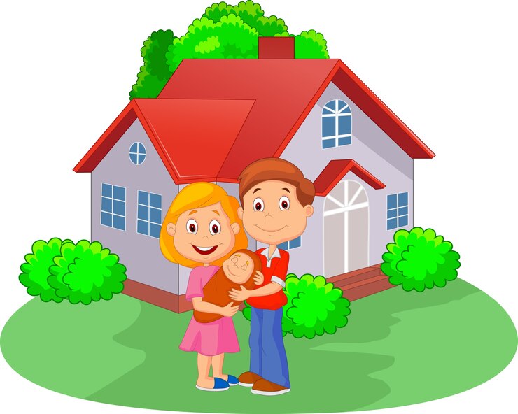 Vector pasangan muda dengan bayi laki-laki yang baru lahir di luar ruangan pada musim semi