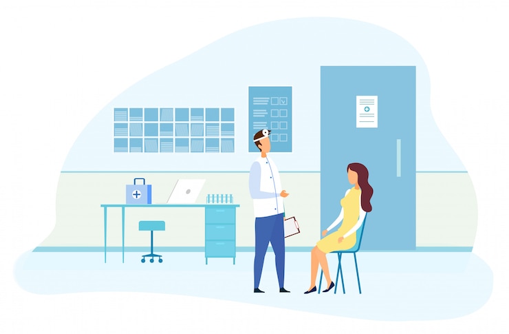 Vector pasien wanita dalam konsultasi dokter spesialis tht