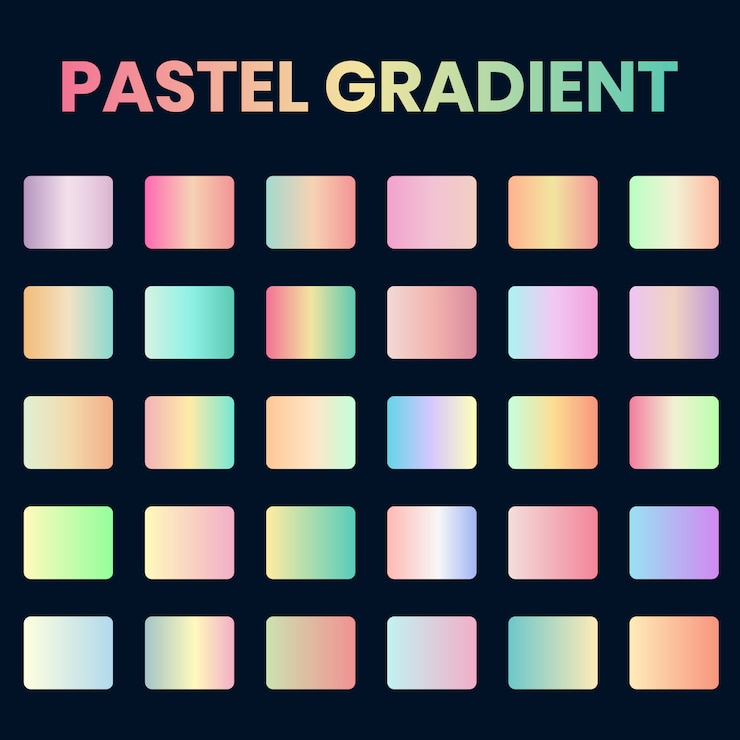 Vector pastel gradient swatches set, soft vibrant gradients collection