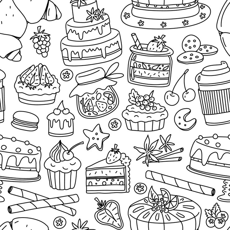 Pastry bakery seamless pattern Vector doodle background
