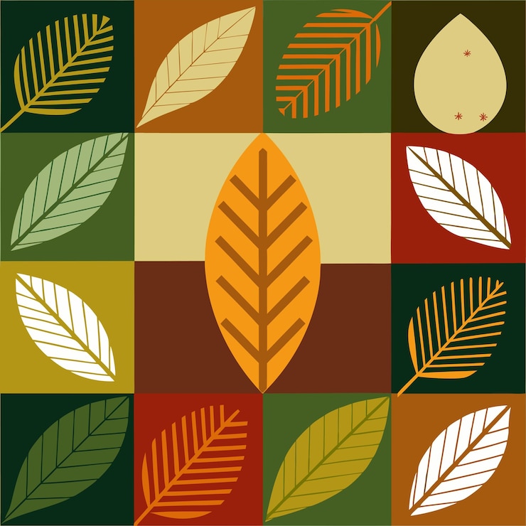 Vector patchwork leaves seamless pattern vector art and illustration