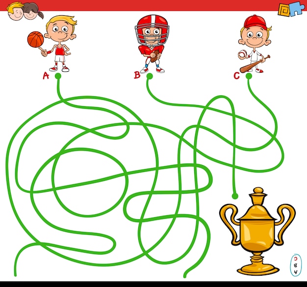 paths maze game with kid and sports