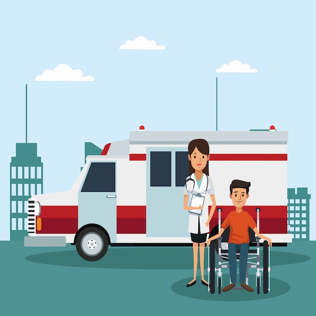 Patient on wheelchair outside hospital cartoons 