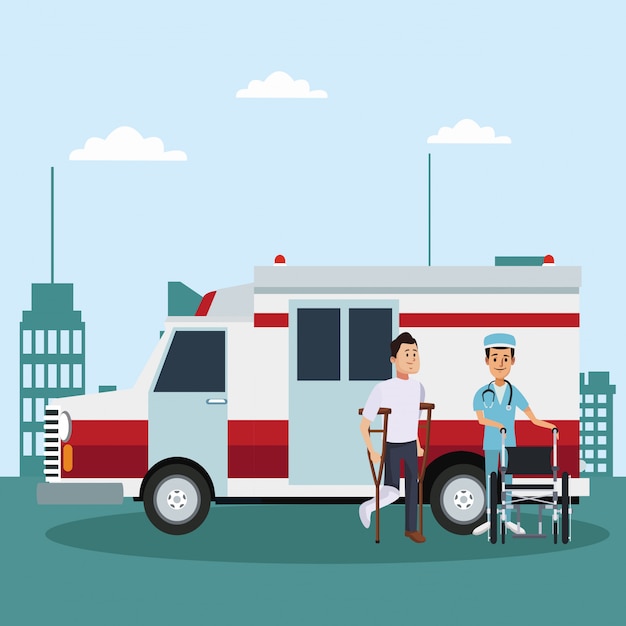 Patient with nurse outside hospital cartoons 
