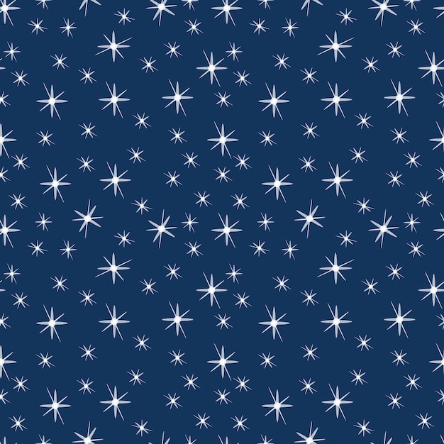 pattern White stars snowflakes on a dark blue