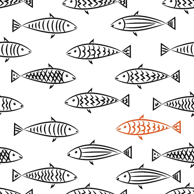 Pattern with fishes on a white background